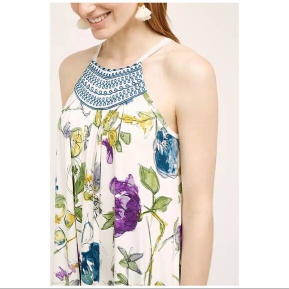 Anthropologie One September Isabel Floral Embroidered High Neck Tank Top XS - Picture 4 of 12